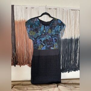 Black and blue floral print bodycon dress; perfect condition